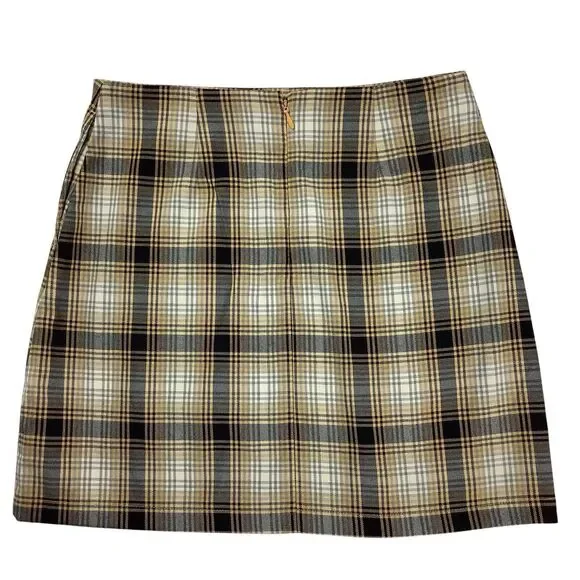 Urban Outfitters Women S Mini Skirt Plaid Mid Rise Yellow Black Gray Stretch - Picture 2 of 9